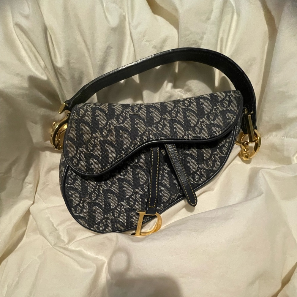 Vintage Dior Oblique Saddle Bag Navy